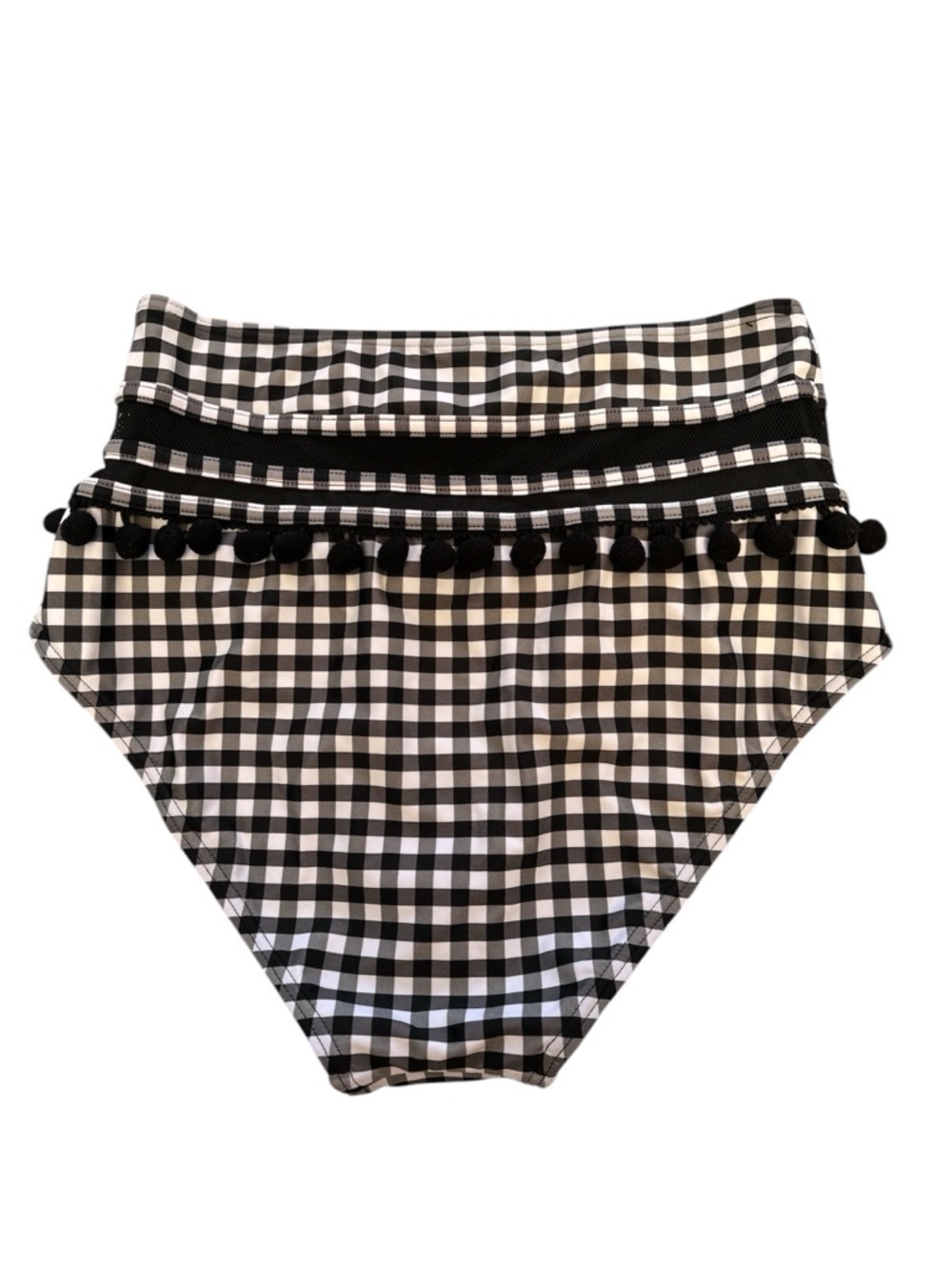 COCOSHIP High Waist Gingham Black With Pompoms Bikini Bottom Swimwear Size 6 - Picture 3 of 8
